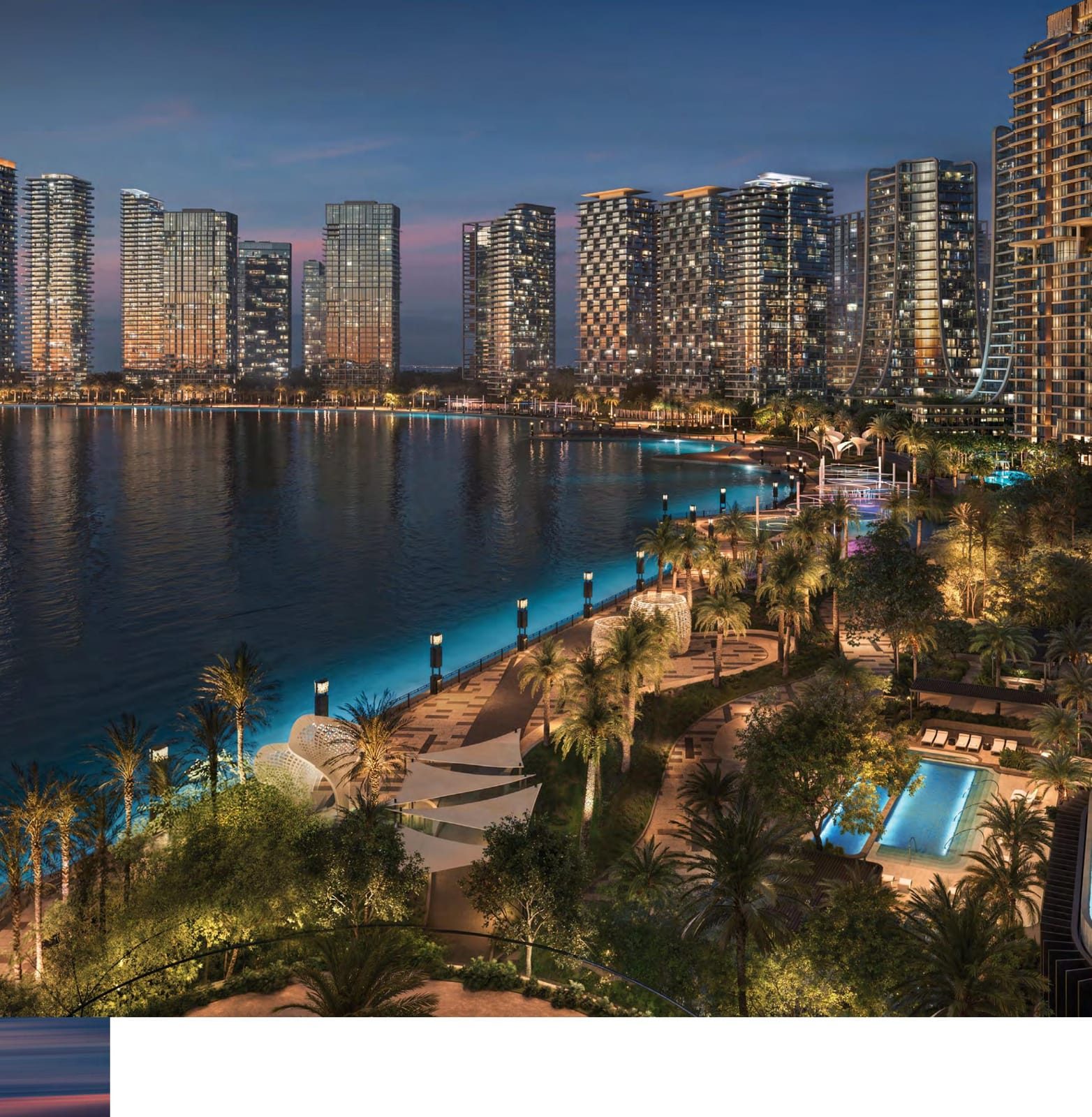 Dubai Design District (d3) — creekside waterfront night