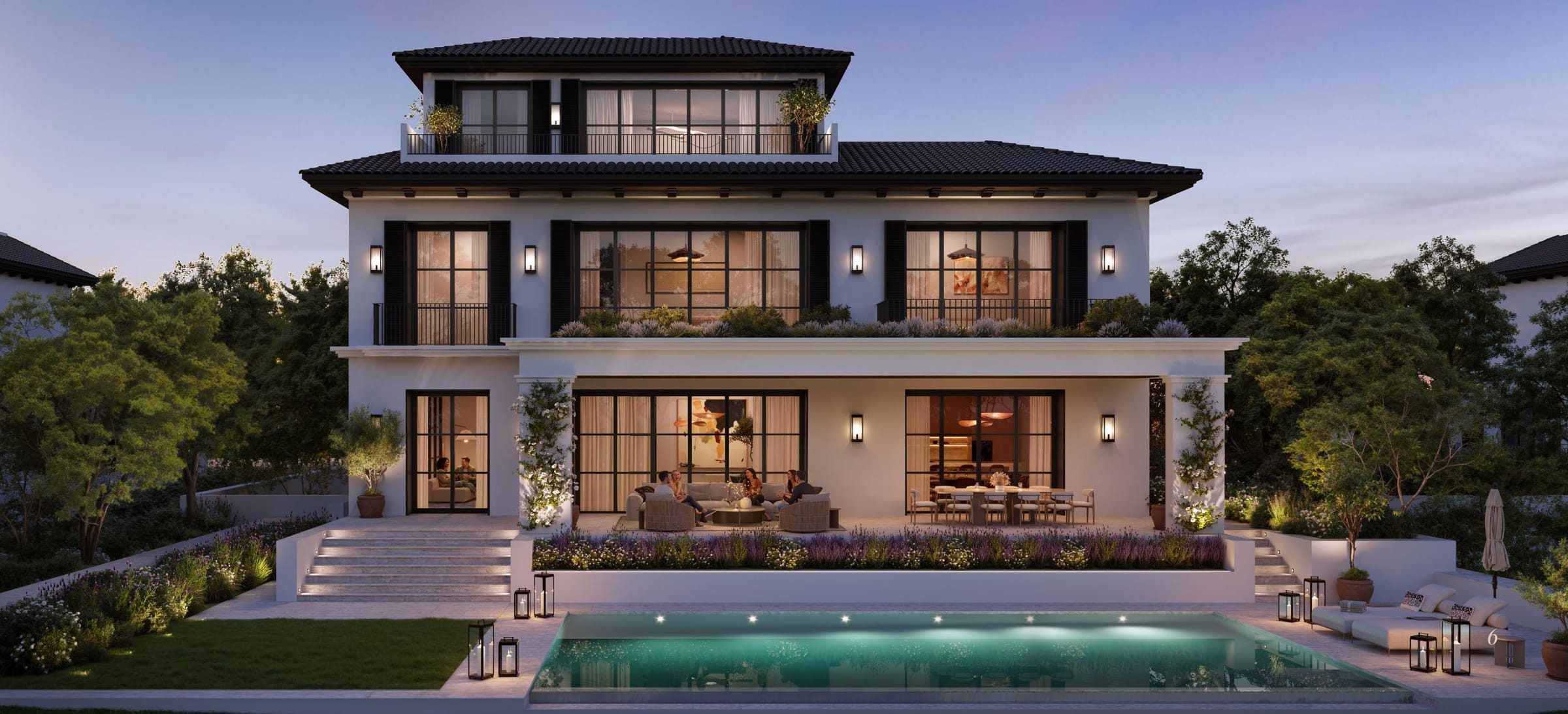 HGE Golf Mansions — mansion exterior dusk