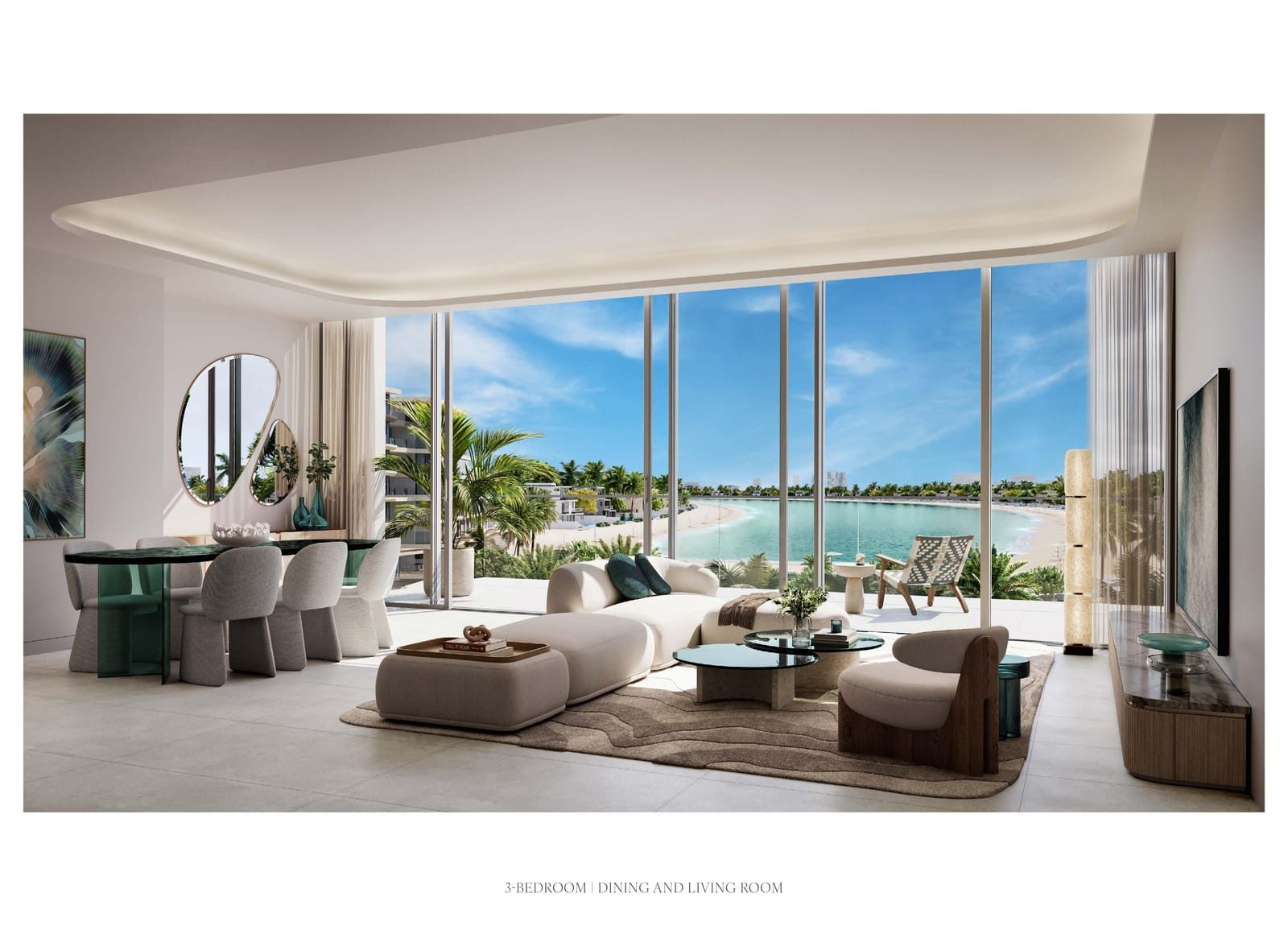 Palm Central Private Residences — living room lagoon view